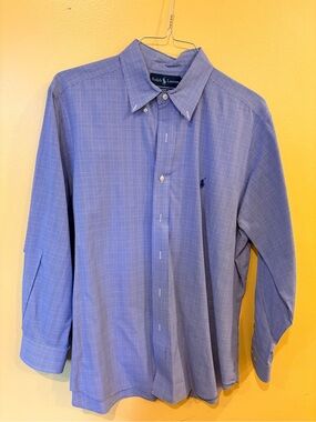 Ralph Lauren Blue Micro-Check Button-Up Dress Shirt